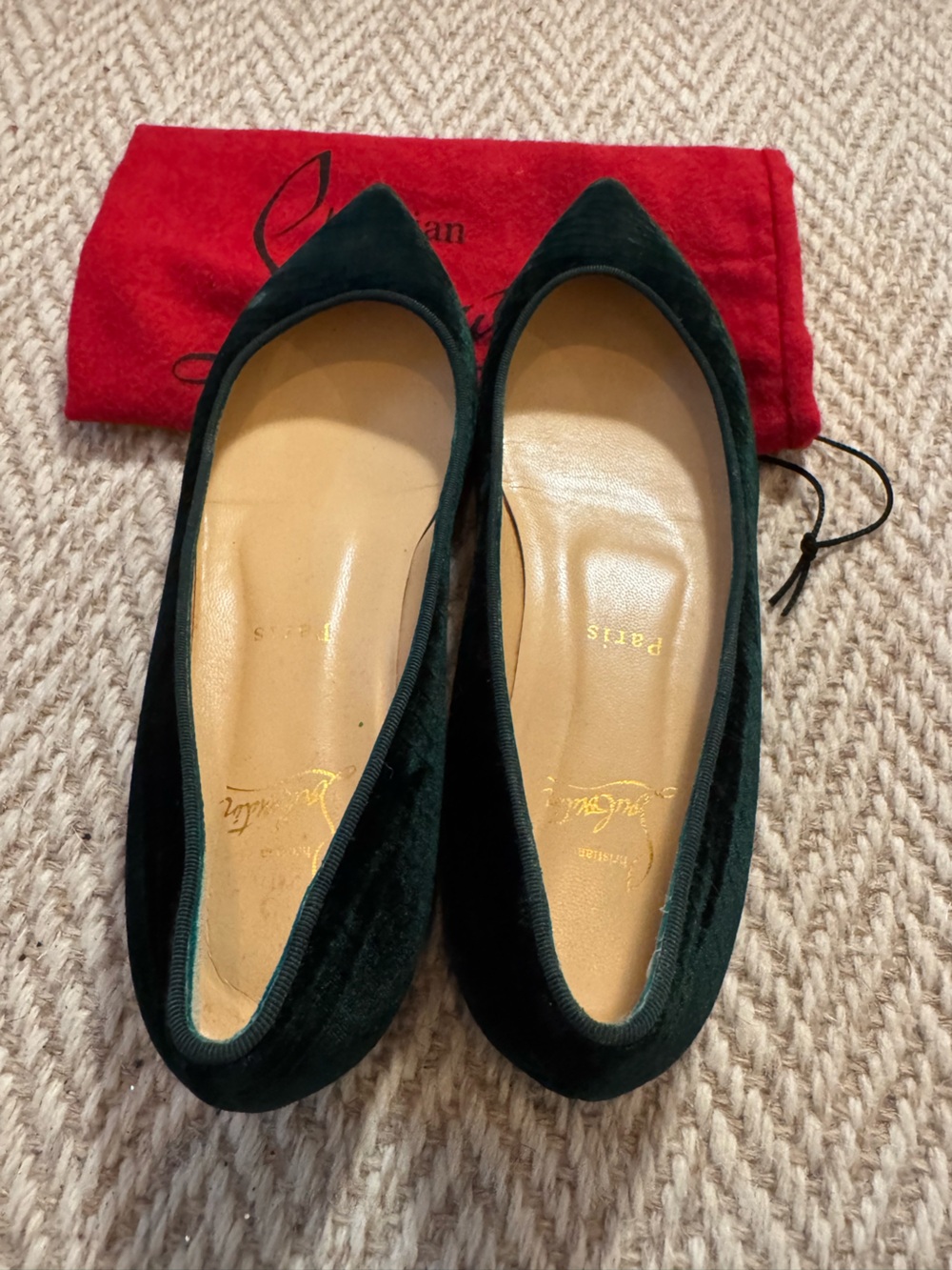Christian Louboutin Green Velvet Pointed Toe Flats | Size 37 - Picture 4 of 5